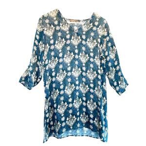 APNY Teal Geo Print Satin Silk Kurta Slip Dress size Small